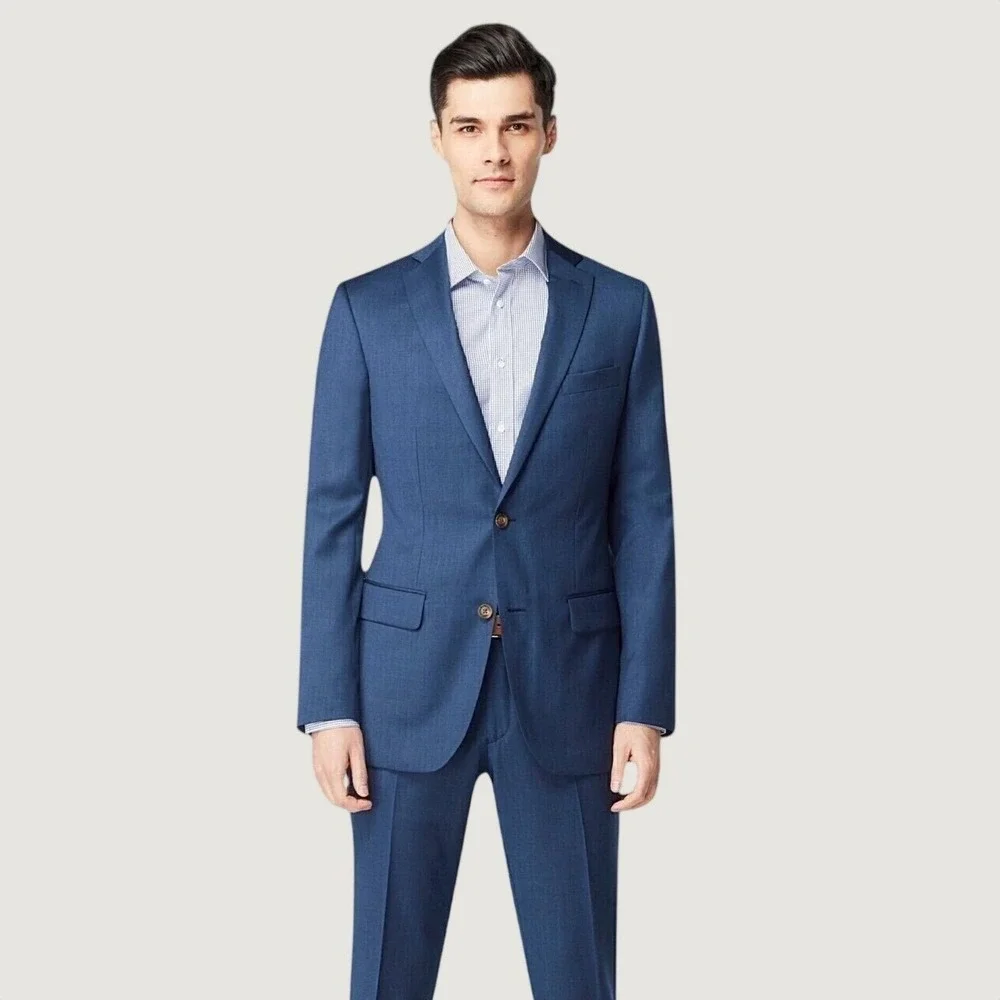 Indochino Mens Hemsworth Blue Blazer Jacket Custom Floral Lining‎ 100% Wool
